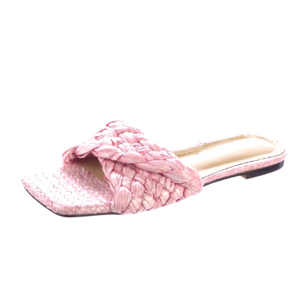DUCIE LONDON RAFFIA AND LEATHER SLIDES